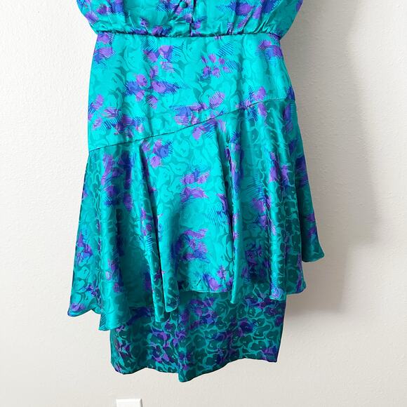 Vintage Lillie Rubin 100% Silk Satin Teal Purple‎ 80s Dress Women’s Size 4 - Picture 7 of 13